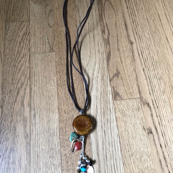 Vintage Brown leather and various stone necklace - Picture 2 of 6